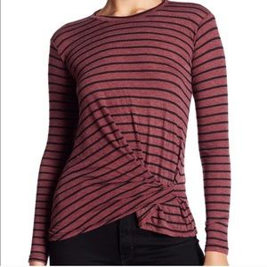 Stateside Gathered Waist Striped Long Sleeve Top